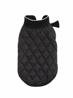 Black Quilted Dog Coat – White Piping & Fan Tassel