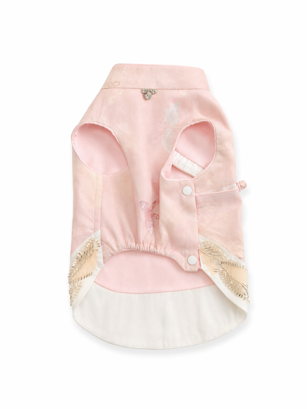 Blush Pink Dog Vest – Crystal-Look Charm & Beaded Trim