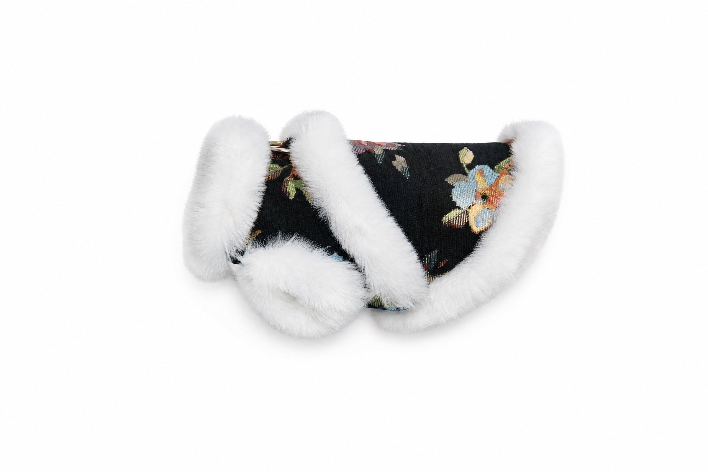 Black Floral Brocade Dog Vest – Ivory Faux-Fur Trim