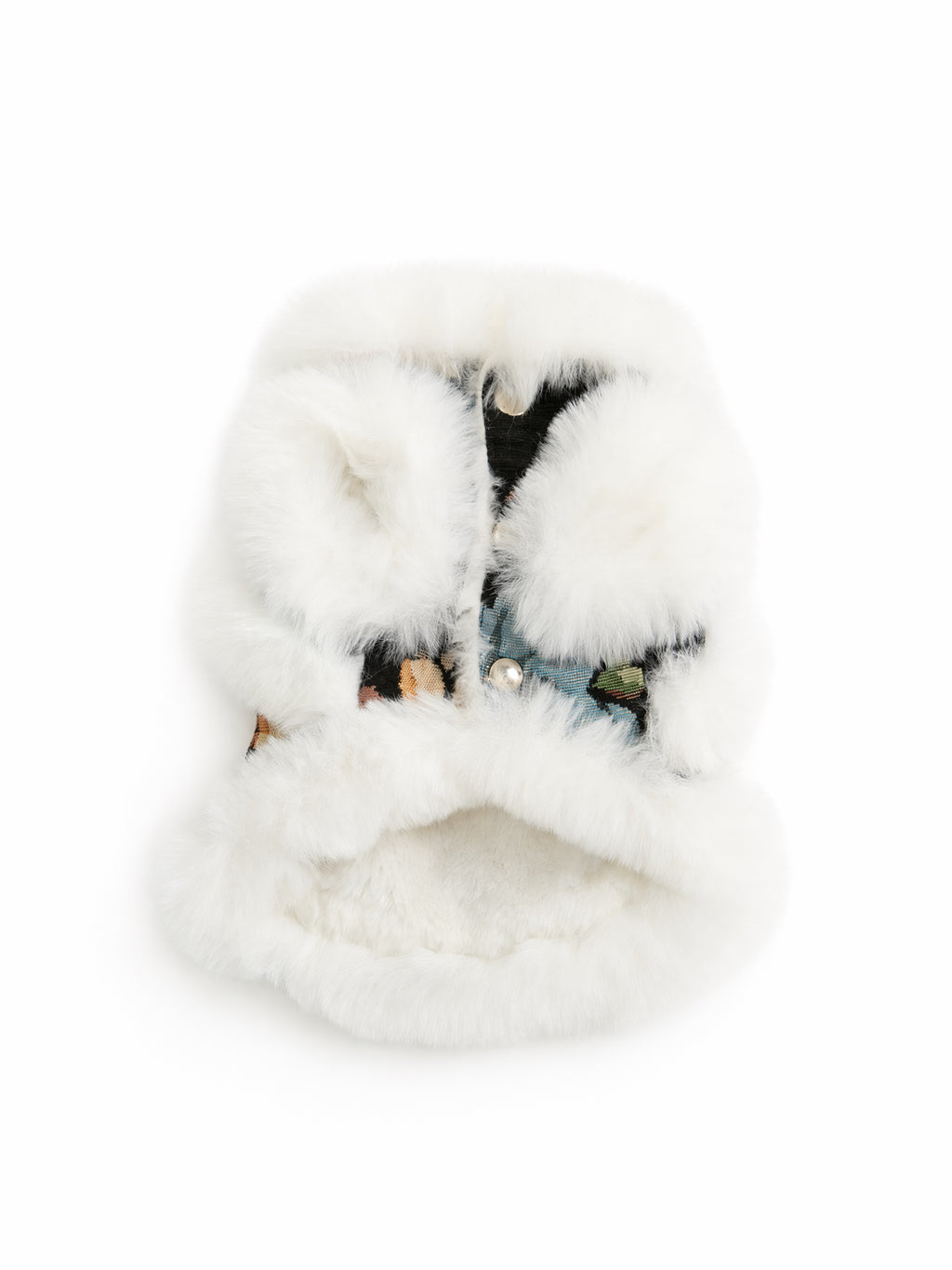 Black Floral Brocade Dog Vest – Ivory Faux-Fur Trim