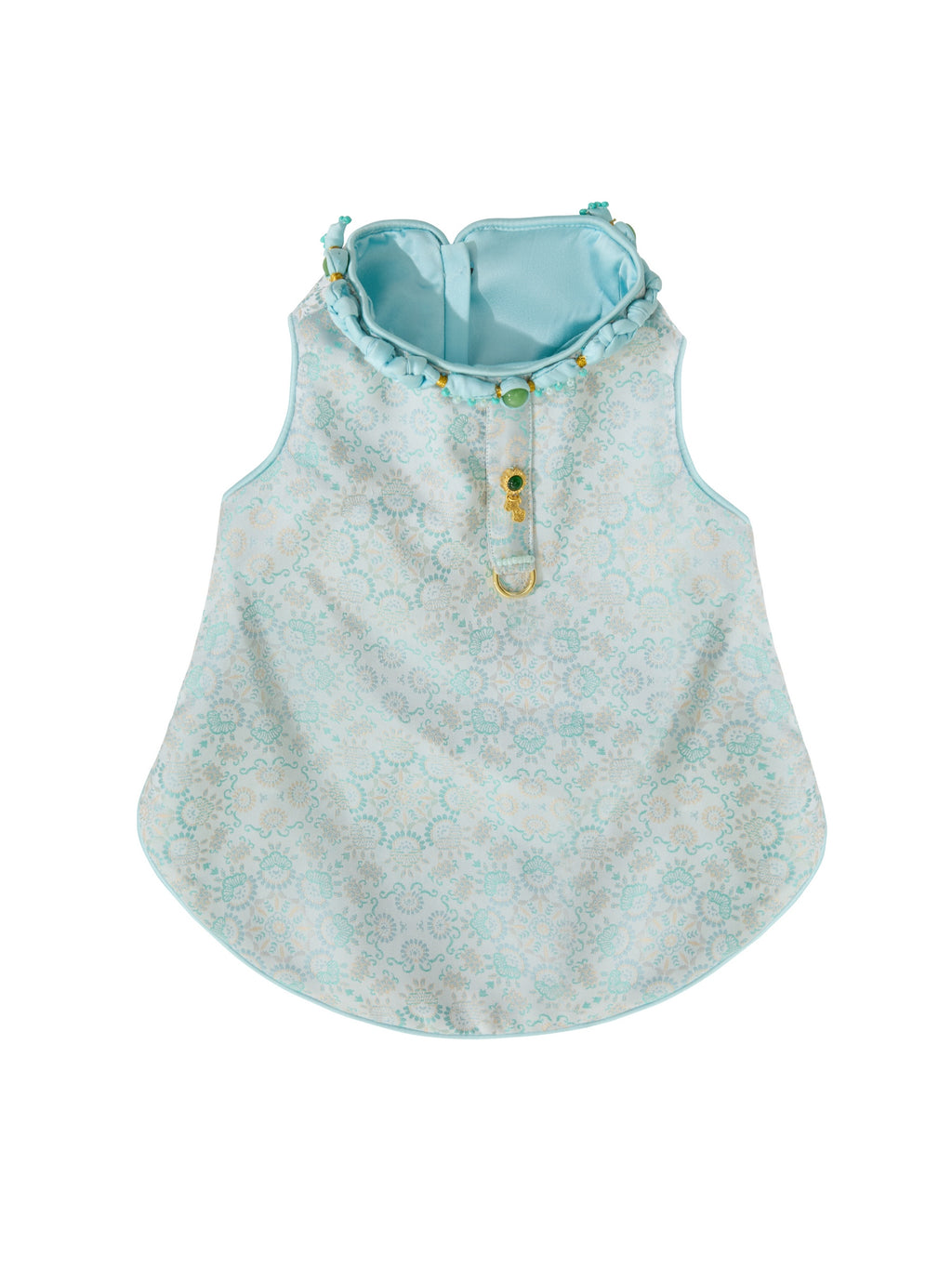 Celadon Brocade Dog Vest – Jade Charm & Gold Toggles