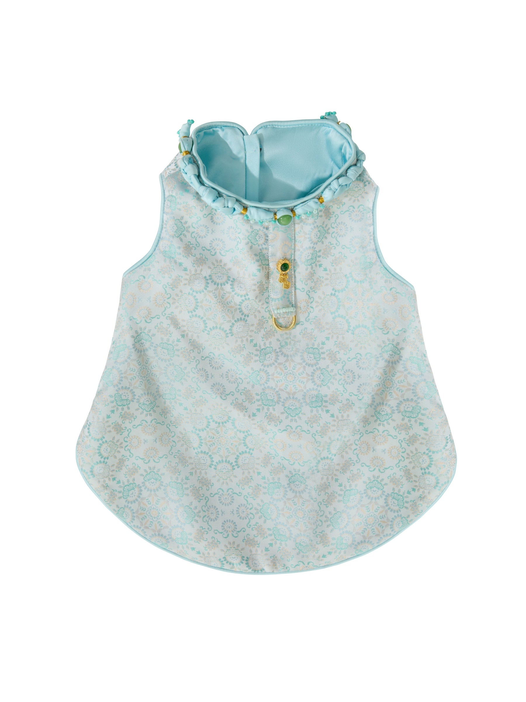 Celadon Brocade Dog Vest – Jade Charm & Gold Toggles