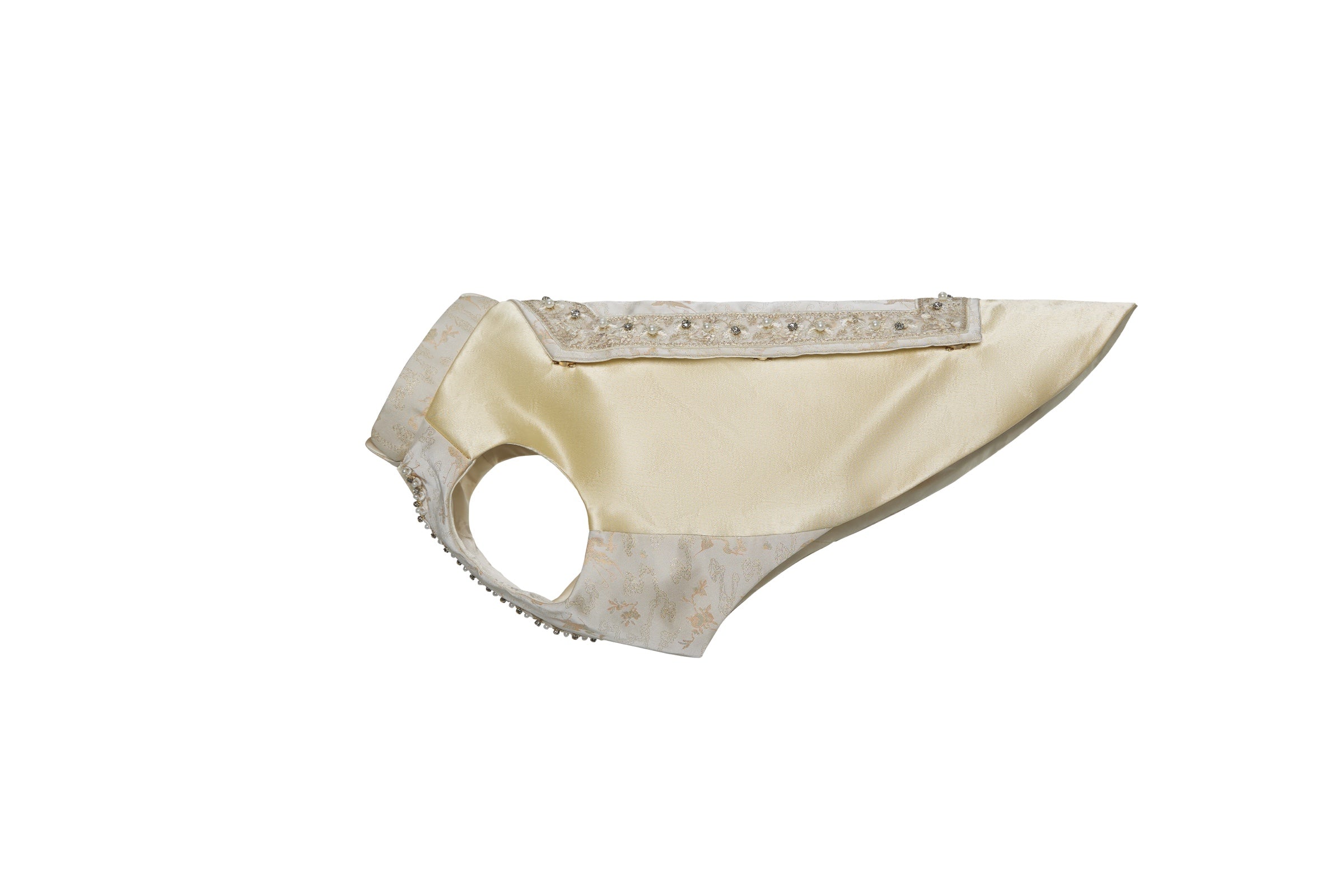 Champagne Beaded Dog Cape – Ivory Jacquard Vest