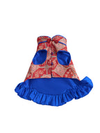 Crimson Brocade Dog Dress – Cobalt Ruffle Skirt