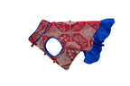 Crimson Brocade Dog Dress – Cobalt Ruffle Skirt