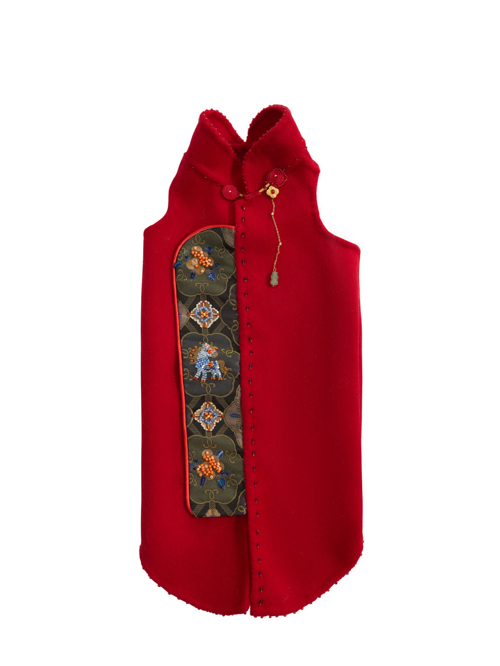 Crimson Dog Coat – Teal Brocade Back Panel