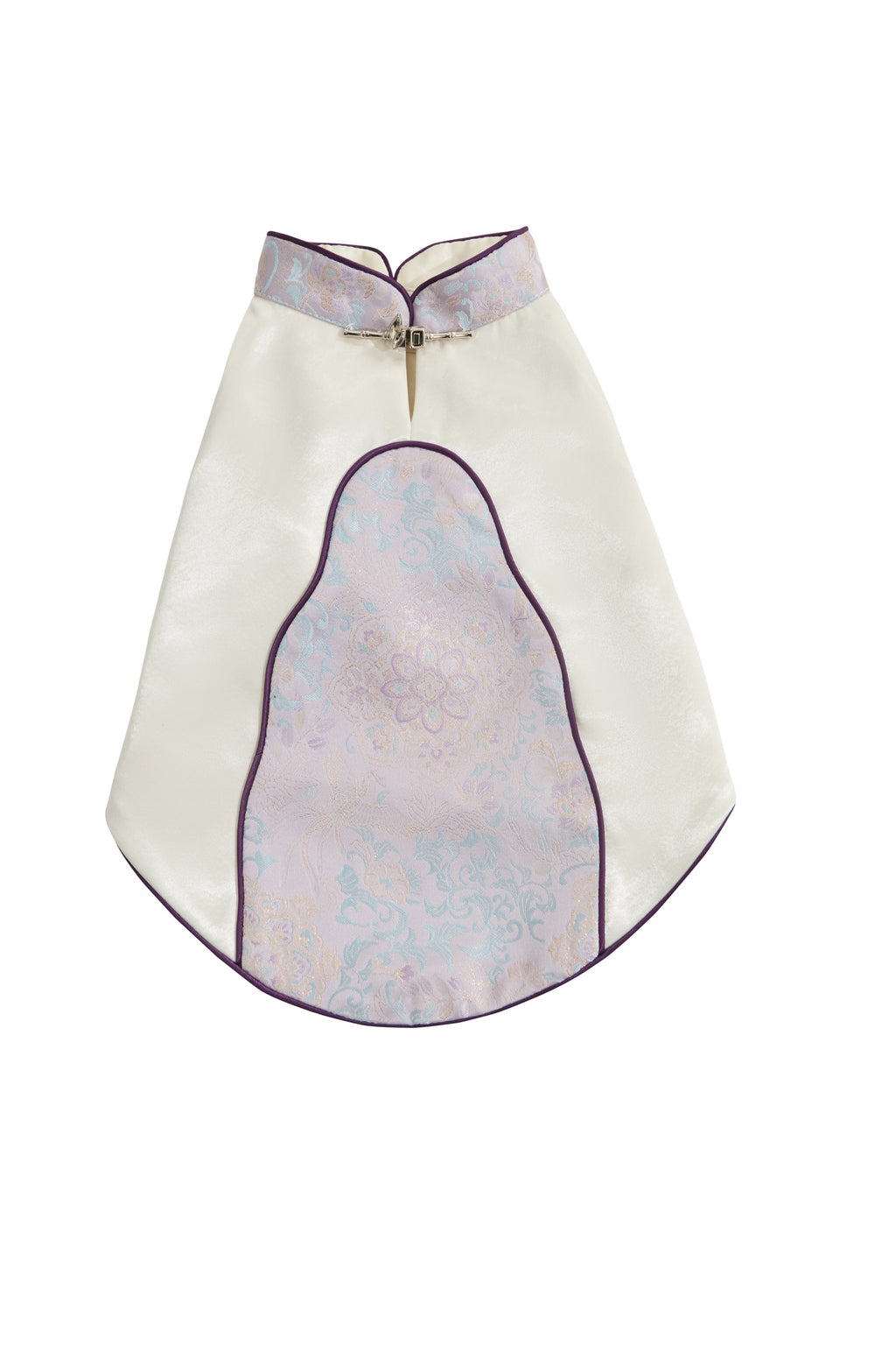 Ivory & Lavender Brocade Dog Cape – Pearl Frog Closure