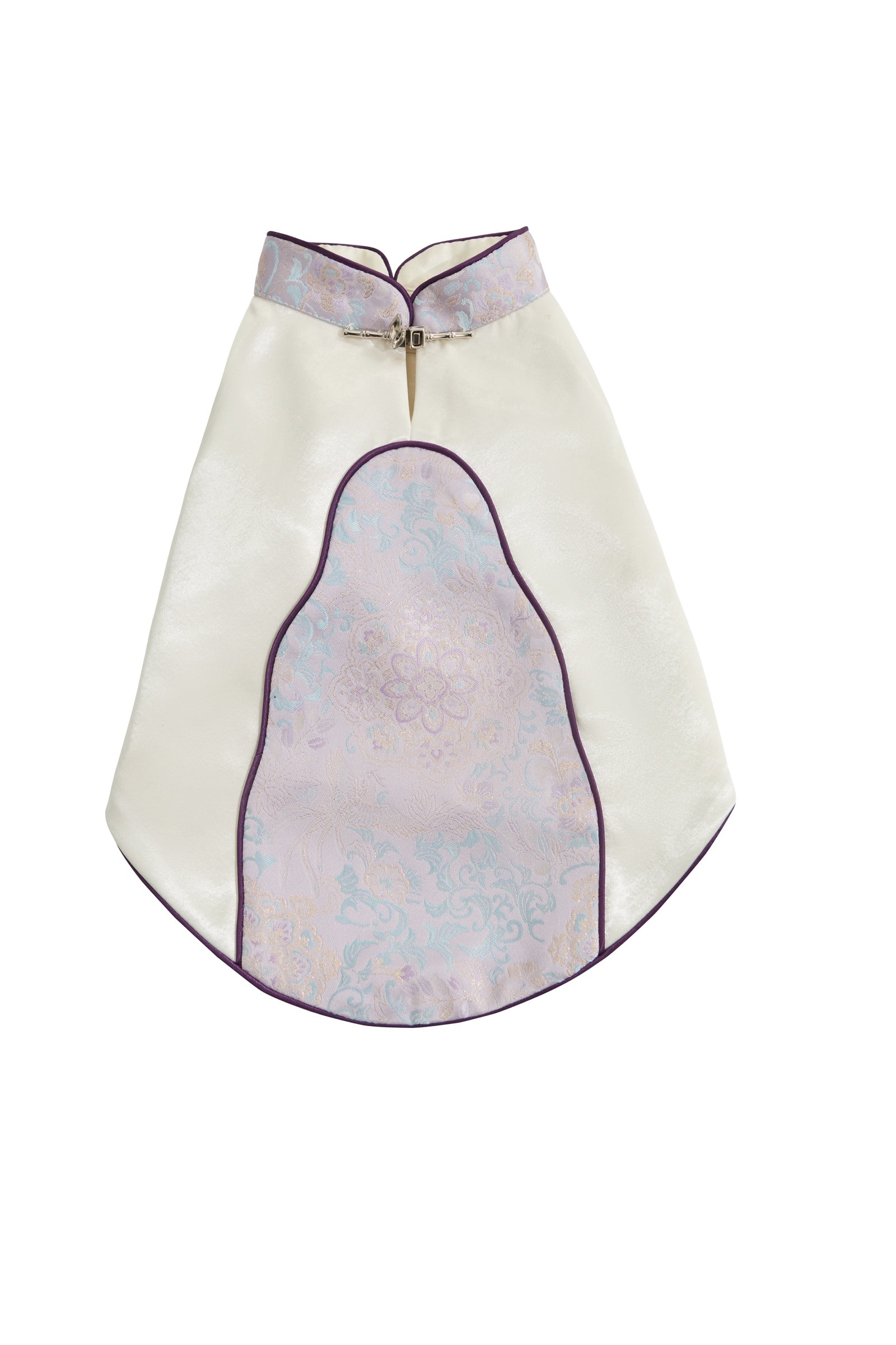 Ivory & Lavender Brocade Dog Cape – Pearl Frog Closure