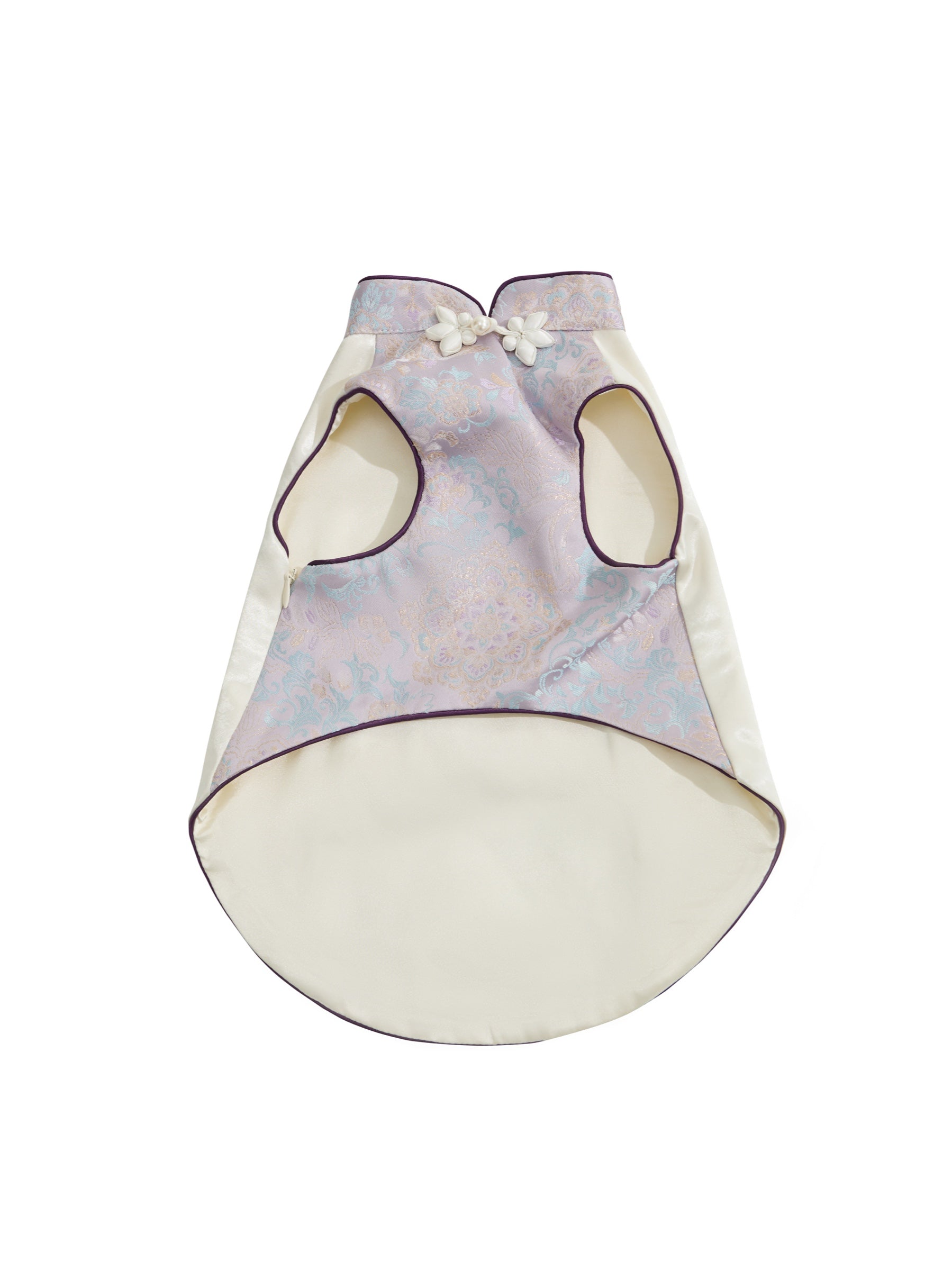 Ivory & Lavender Brocade Dog Cape – Pearl Frog Closure
