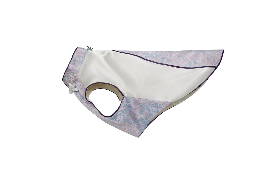 Ivory & Lavender Brocade Dog Cape – Pearl Frog Closure