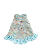 Powder Blue Brocade Dog Dress – Ruffled Cape Hem
