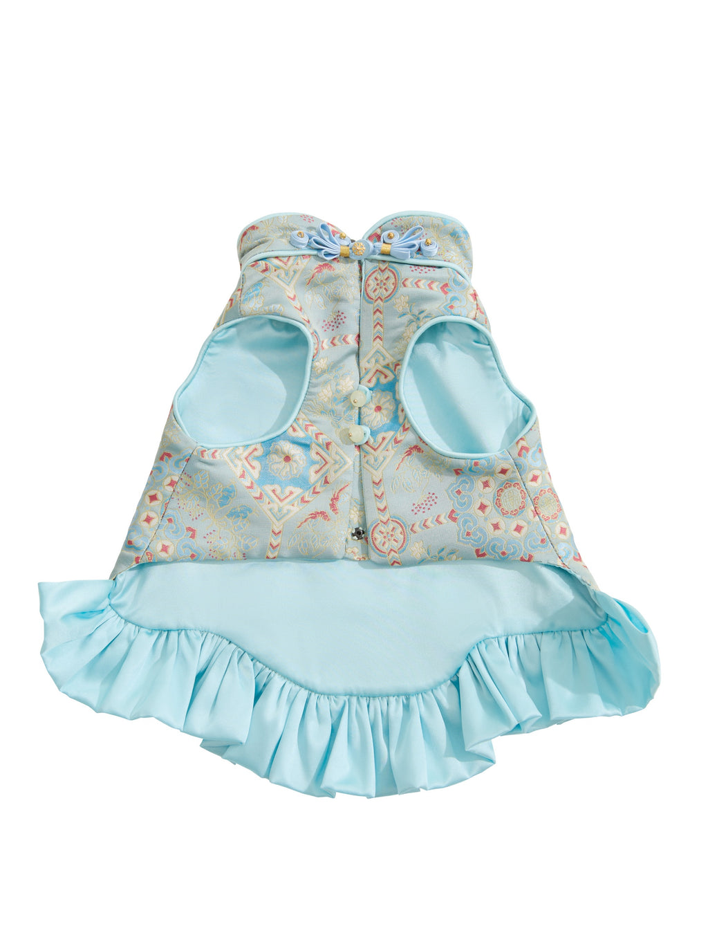 Powder Blue Brocade Dog Dress – Ruffled Cape Hem