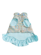 Powder Blue Brocade Dog Dress – Ruffled Cape Hem