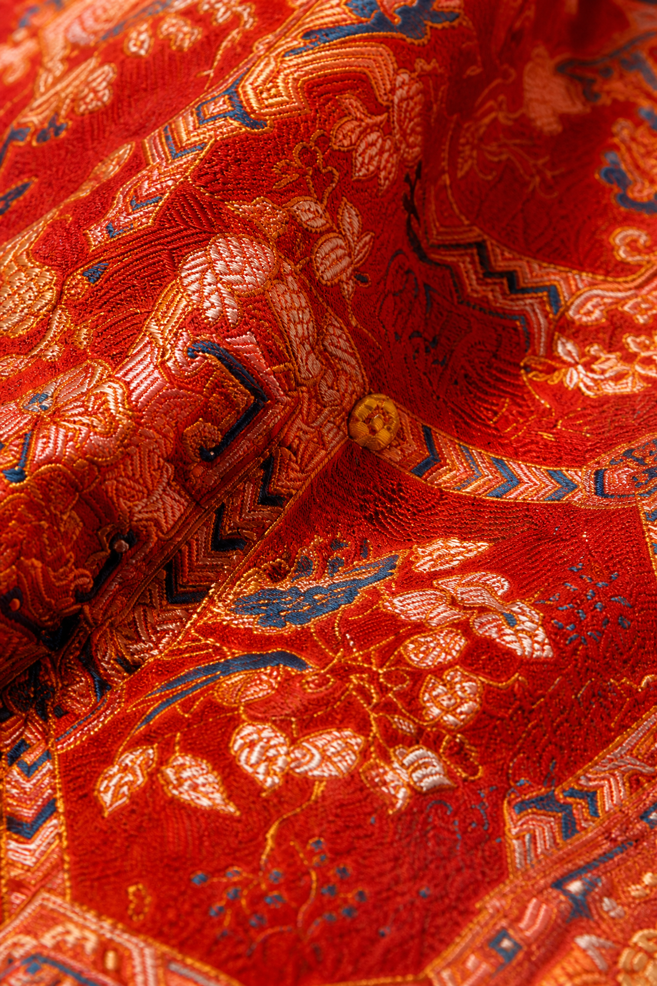 Crimson Brocade Dog Dress – Cobalt Ruffle Skirt